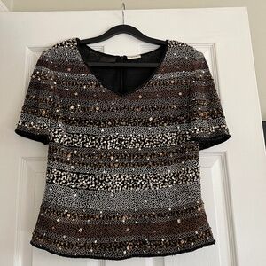 VINTAGE Black Silk Sparkly Sequin Top